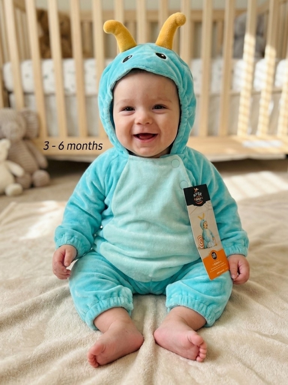 Baby Blue Plush Snail One-Piece Romper with Hood